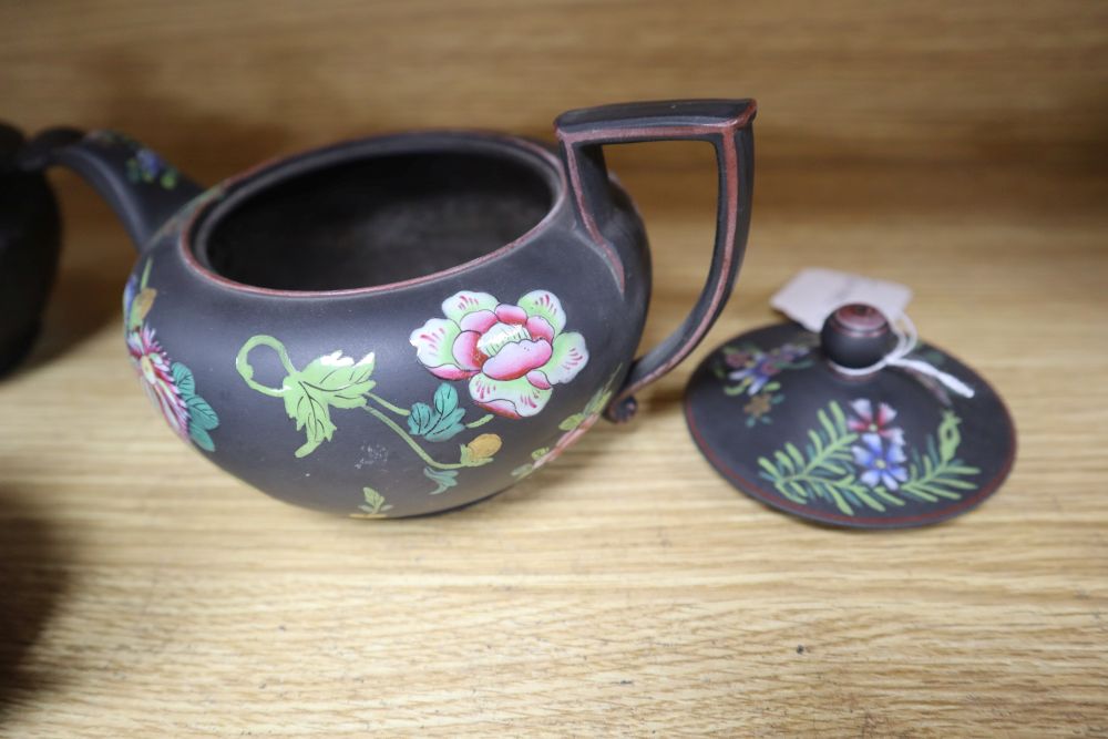 A group of 19th century Wedgwood etc. basalt wares, copper lustre and other British pottery